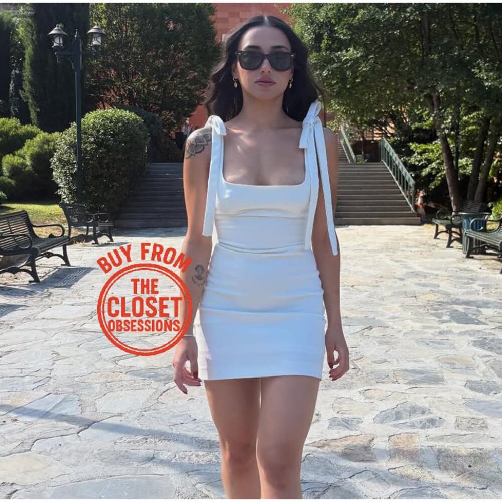 Zara NWT White Tie Shoulder Square Neck Mini Dress L - Picture 13 of 16